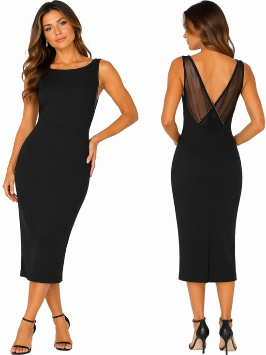 Alex Evenings Dresses & Skirts - Vintage 90s Y2K Alex Evenings Black Mesh Overlay w Rhinestones Cocktail Dress